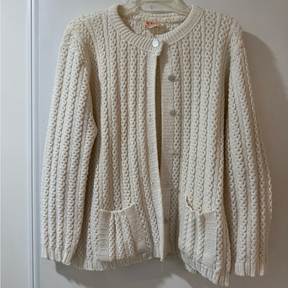 Sweaters - Vintage Cream Knit Button-Front Women's Sweater Cardigan